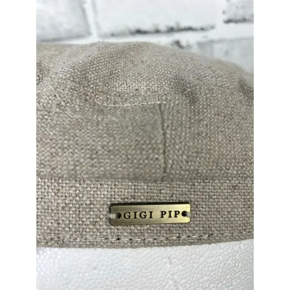 Gigi Pip Linen Baker Boy Hat Size 57 Beige Newsboy Cabbie Cap Fisherman